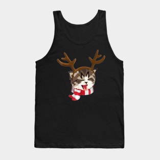 Cat Christmas Reindeer Antlers Funny Catmas Xmas Girls Kids Tank Top